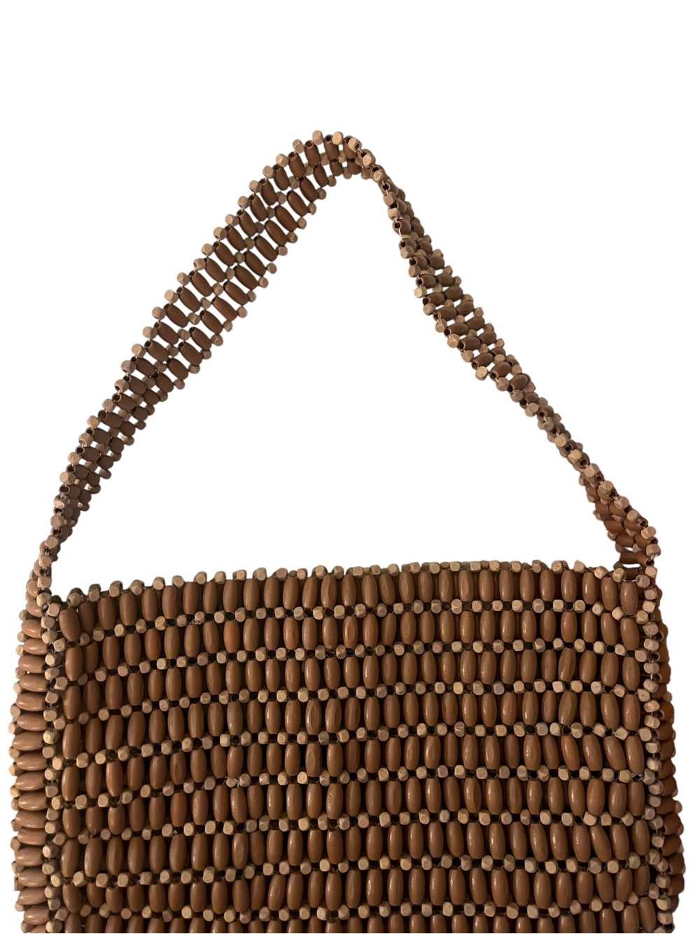 Wood Brown Beaded Shoulder Purse/Bag